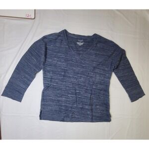 Womens Sonoma long sleeve v-neck top. Blue/White. Size Small
